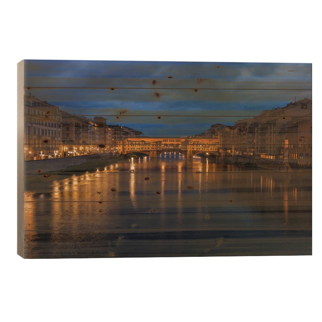 Ponte Vecchio Print On Wood by Sergio Lanza - Multi-Color