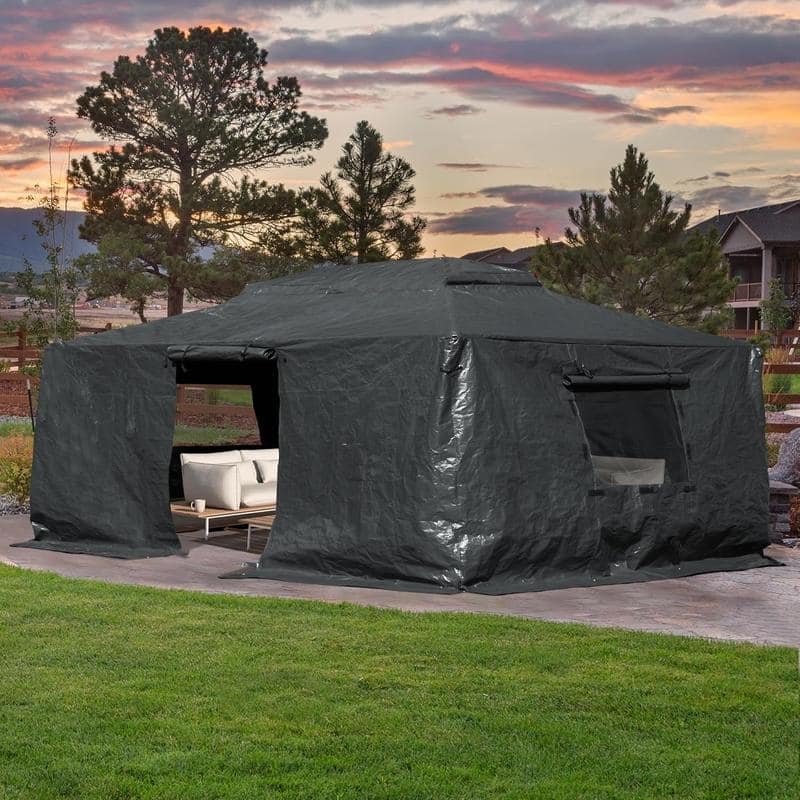 Domi 8' x 8' Universal Winter Gazebo Cover, All Season Waterproof Enclosed Cover with Sidewalls & Ventilated Mesh Windows, White