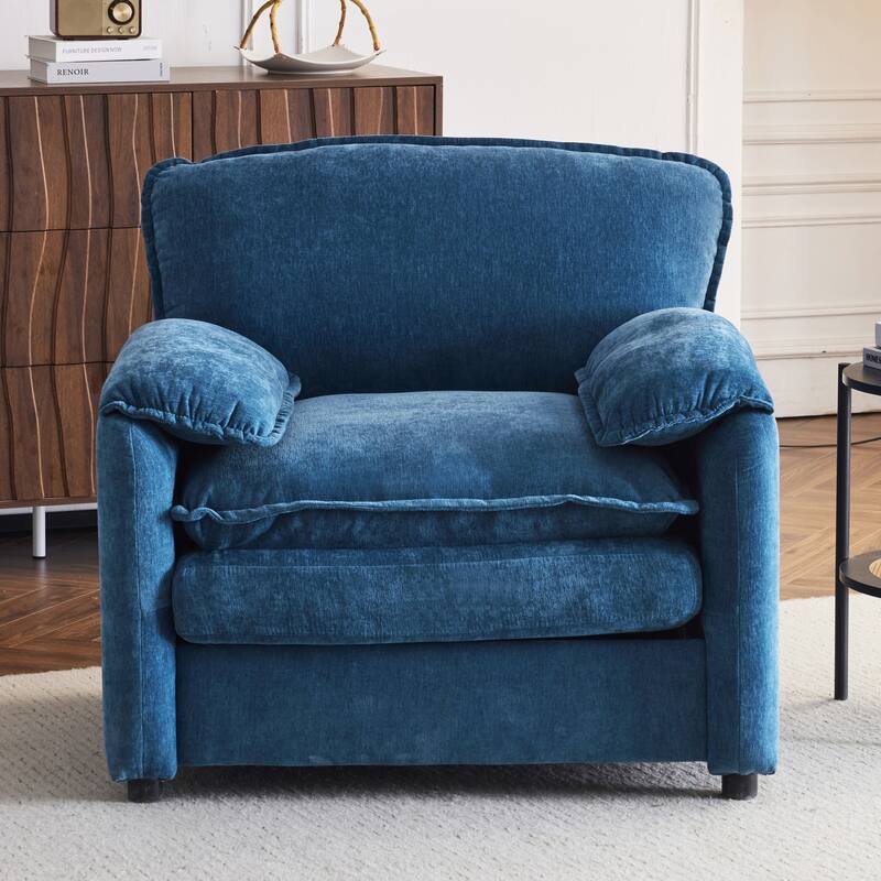 Comfortable Plush Armchair for Relaxation and Reading - Blue