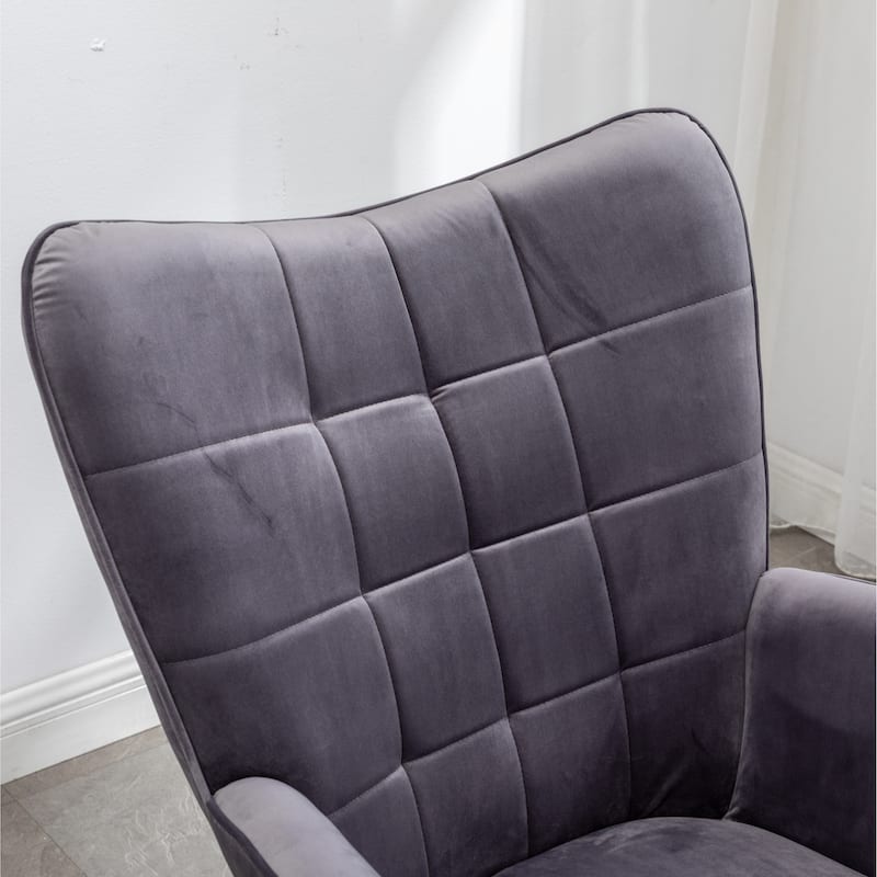 Contemporary Silky Velvet Tufted Accent Chair with Ottoman