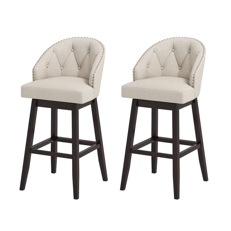 Gymax Mid Century Upholstered Bar Stools Set of 2 31'' Swivel Bar