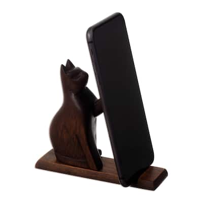 Novica Handmade Supporting Paw Wood Phone Holder