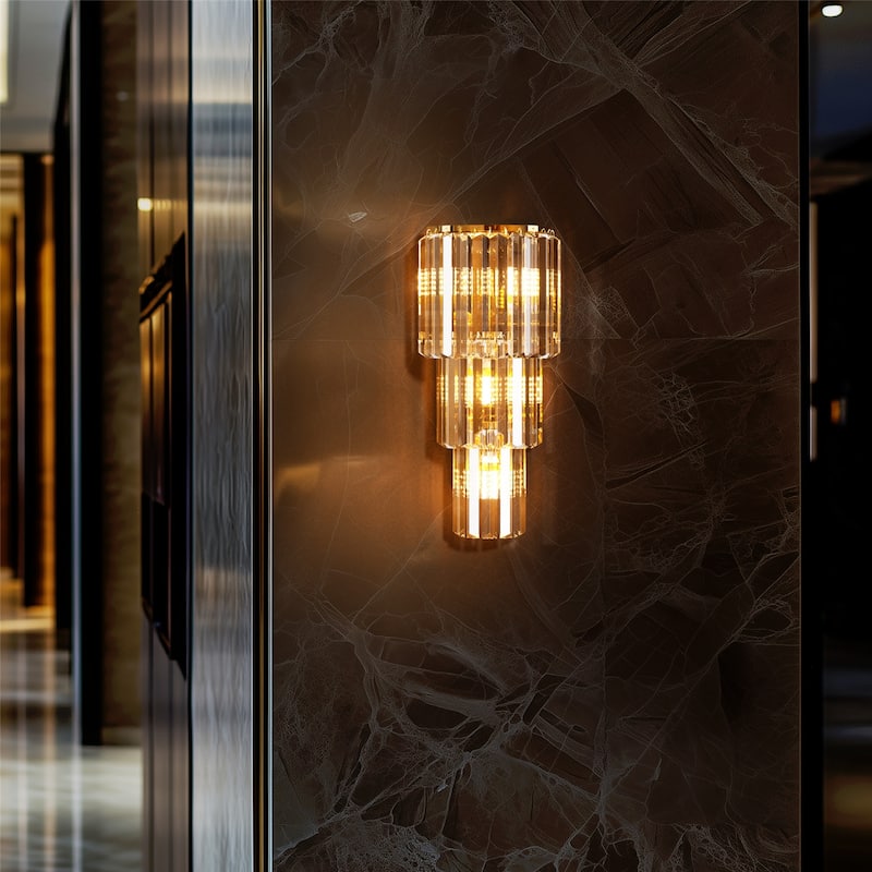 Modern Wall Sconce Contemporary Crystal Gold Bathroom Light Fixtures - 3 Layered-19x50cm