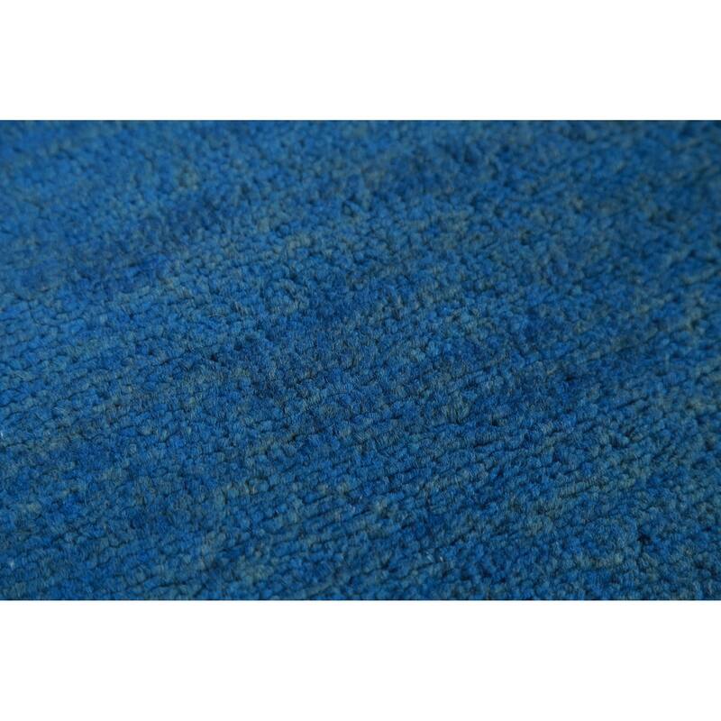 Hand Knotted Oriental 100% Wool Carpet Modern Solid Navy Blue & Blues Gabbeh Area Rug - 10' 2'' X 5' 0''