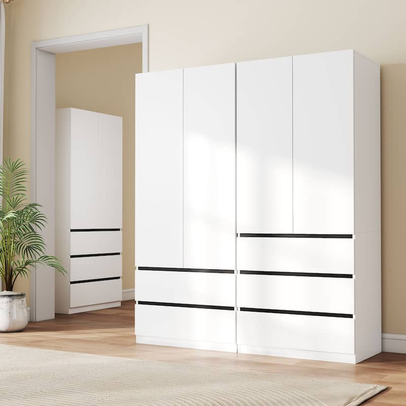 Large Freestanding Wooden Modular Wardrobe Armoire with 8 Drawers, Clothes Organizer Closet with Storage Shelves