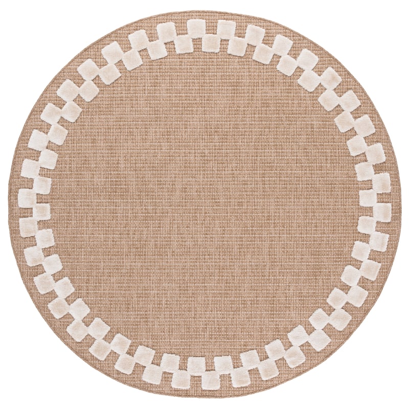 SAFAVIEH Clayton Licinia Washable Indoor/Outdoor Rug - Weather Resistant & Easy Cleaning - Natural/Ivory - 6'7" Round