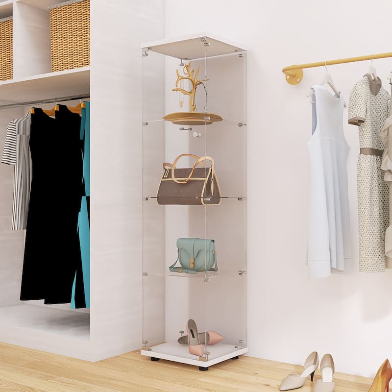 Glass Display Cabinet with Doors & Locks, Acrylic Shelves, Floor Standing Storage Showcase for Home or Office