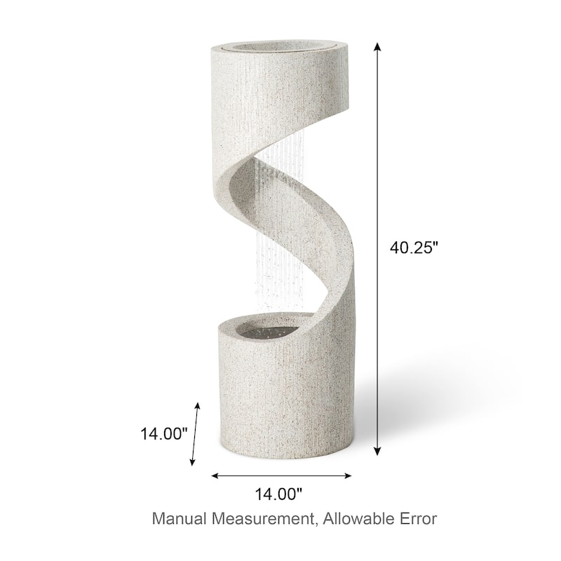Glitzhome 40"H Modern Minimalist Spiral Oversized LED Polyresin Fountain with Planter
