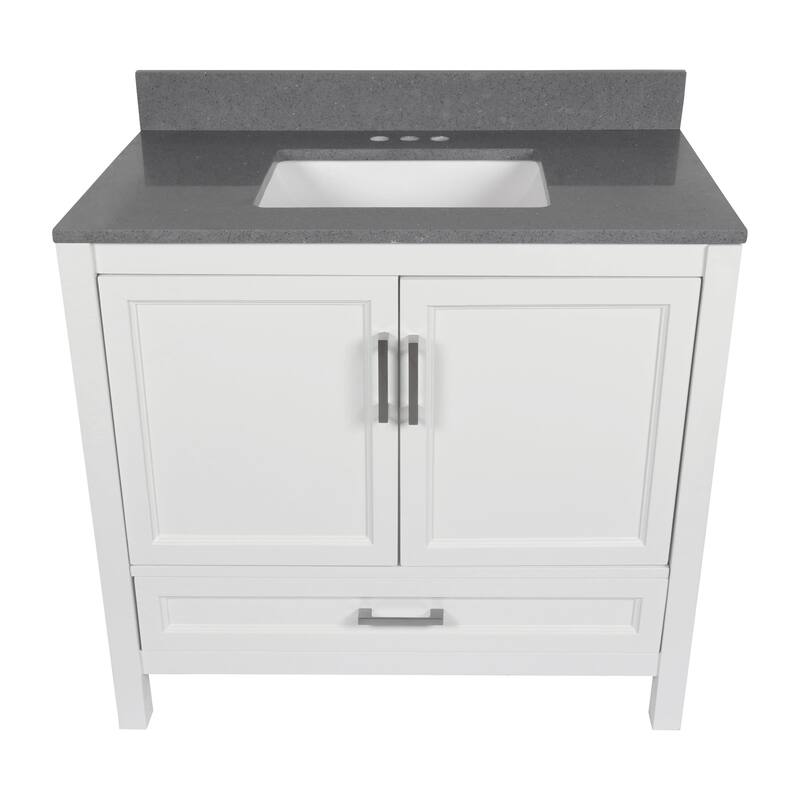 Nevado 37" Bathroom Vanity with Cultured Marble Vanity Top Sink in White with White Basin - White - Galaxy Grey