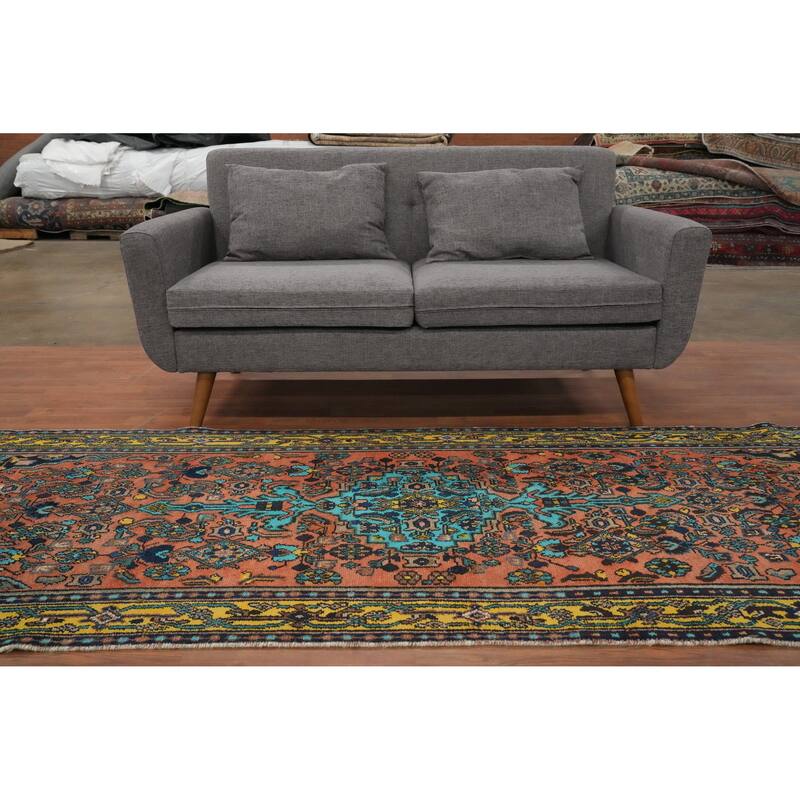 Hand Knotted Oriental 100% Wool Carpet Traditional Floral Oranges & Rust Hamedan Runner Rug - 9' 9'' X 3' 5''