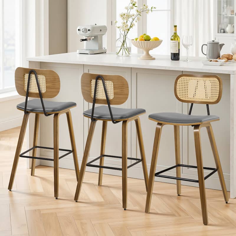 26-Inch Upholstered Counter/ Bar Stools Set of 2 or 3 - 35.1"H x 17.7"W x 19.5"D - Set of 3 - Grey