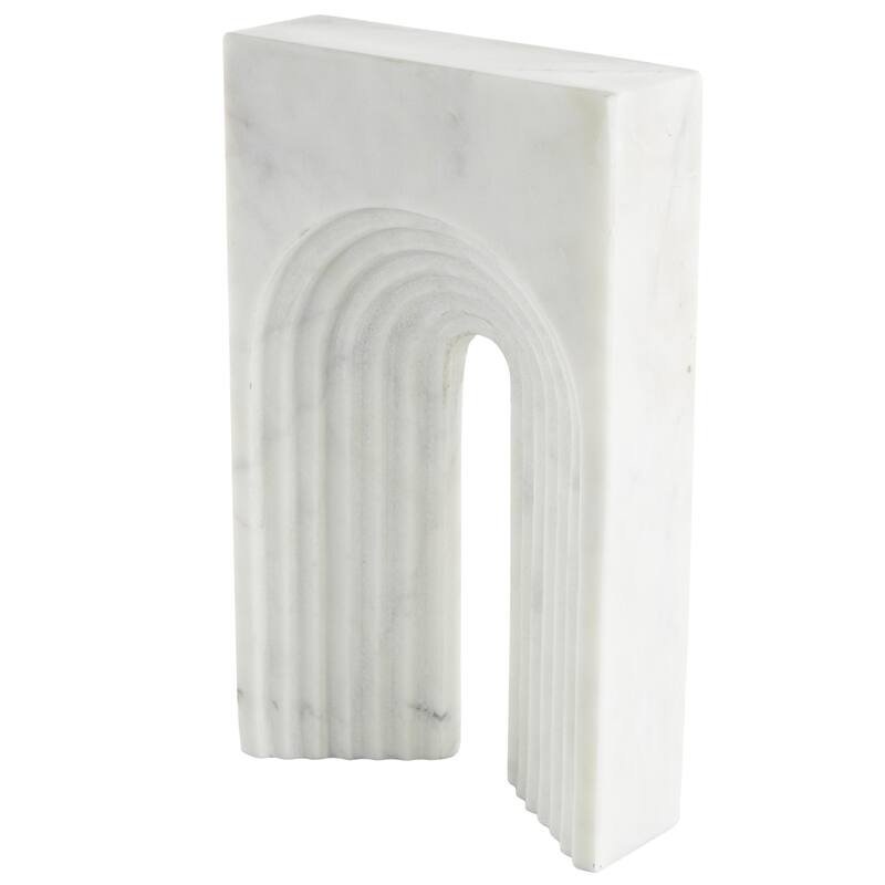 Marble Geometric Rectangular Decorative Sculpture with Arched Groove Interior - White, Black, Beige - Roche River Decor - White - 7"W, 11"H