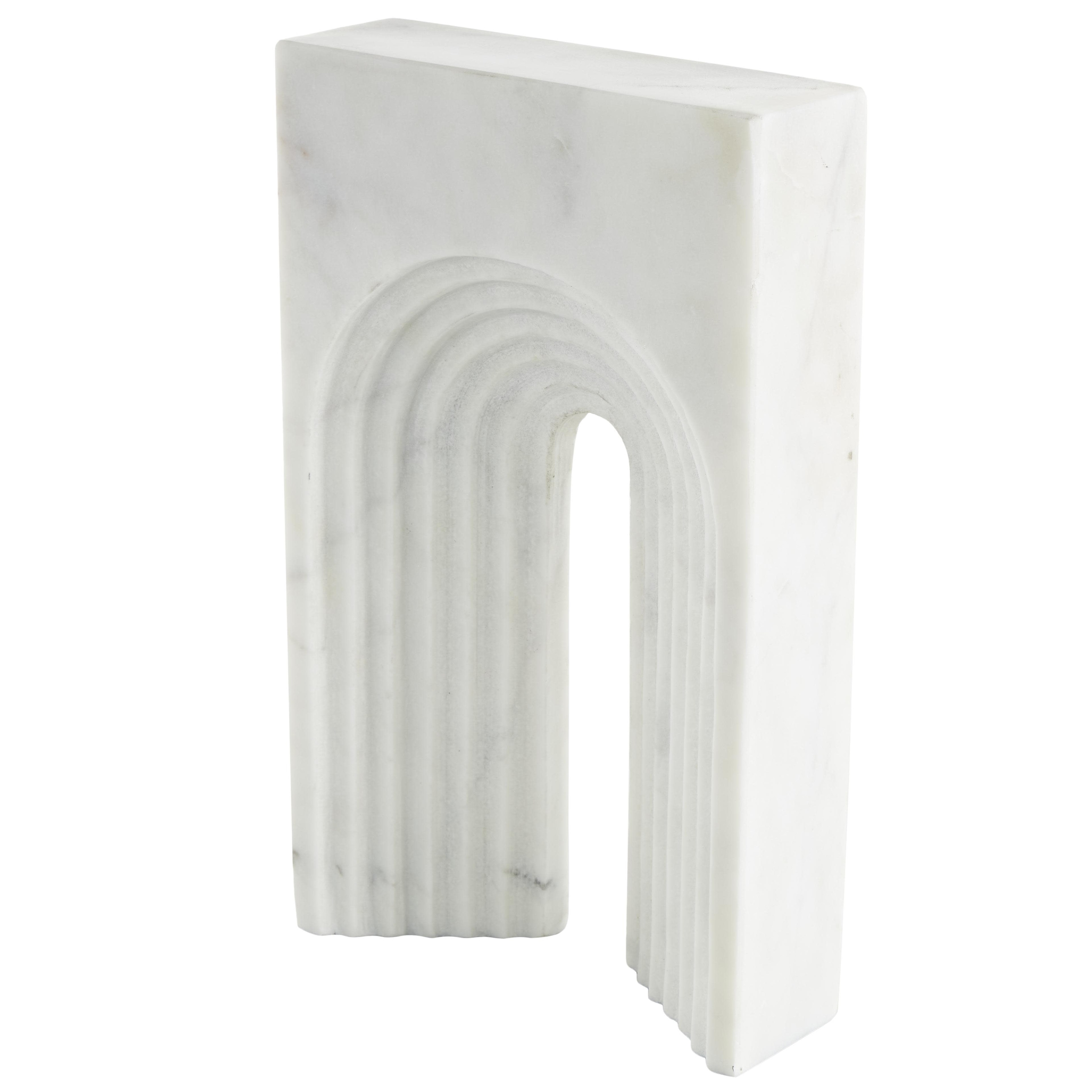 Marble Geometric Rectangular Decorative Sculpture with Arched Groove Interior - White, Black, Beige - Roche River Decor