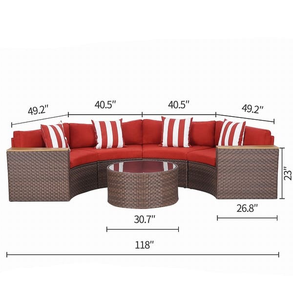 dimension image slide 0 of 3, Nuon 5-piece Outdoor Patio Conversation Sets Half Moon Furniture Rattan Wicker Sofa Sectional Set by Havenside Home