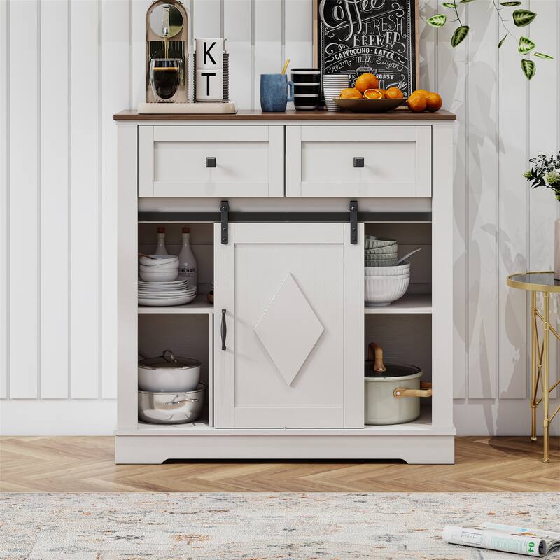 39" Wood Sliding Barn Door Storage Cabinet with 2 Drawers