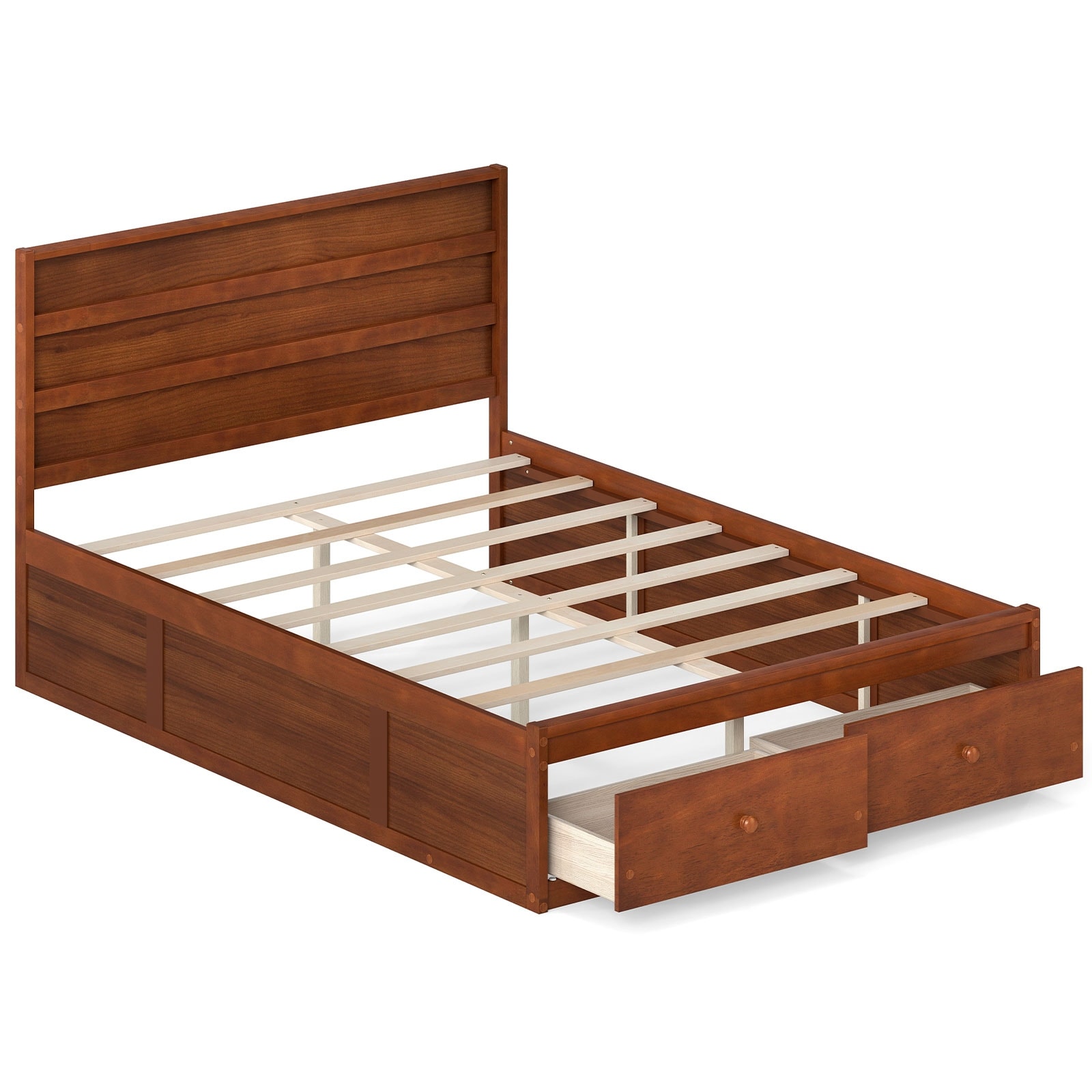 Gymax Full Size Bed Frame w/Storage Drawers Headboard Wooden Slat