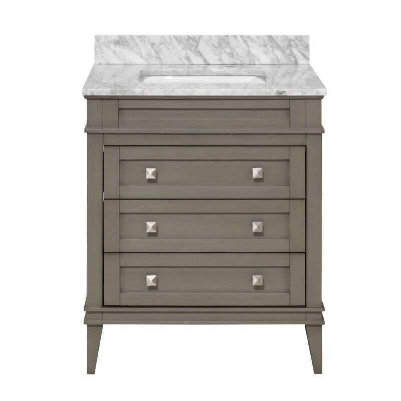 KitchenBathCollection Eleanor 30" Bathroom Vanity with Carrara Marble Top