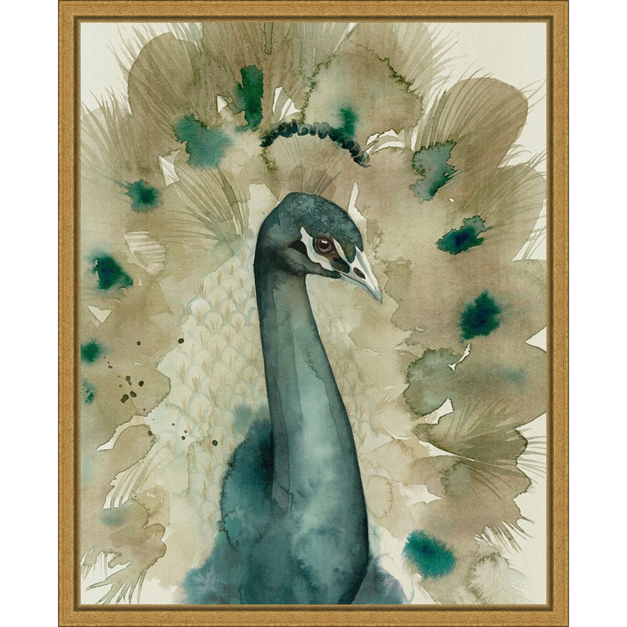 Amanti Art Sepia Peacock I by Grace Popp Framed Canvas Wall Art Print - Sylvie Gold