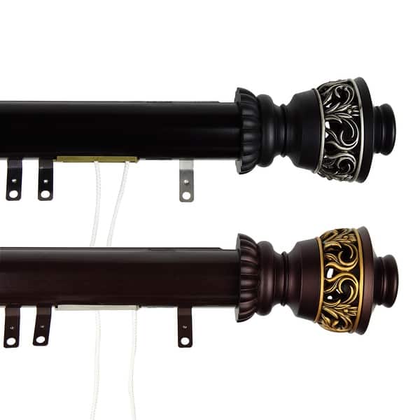 slide 1 of 3, InStyleDesign Scroll Decorative Traverse Rod with Center Open Sliders