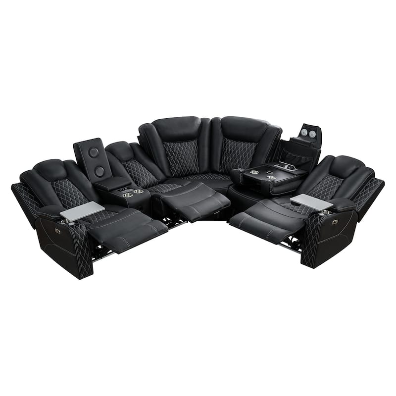 Premium Air Leather Home Theater Loveseat with LED Lights, Recliner with Built-in Speakers & Wireless Charging