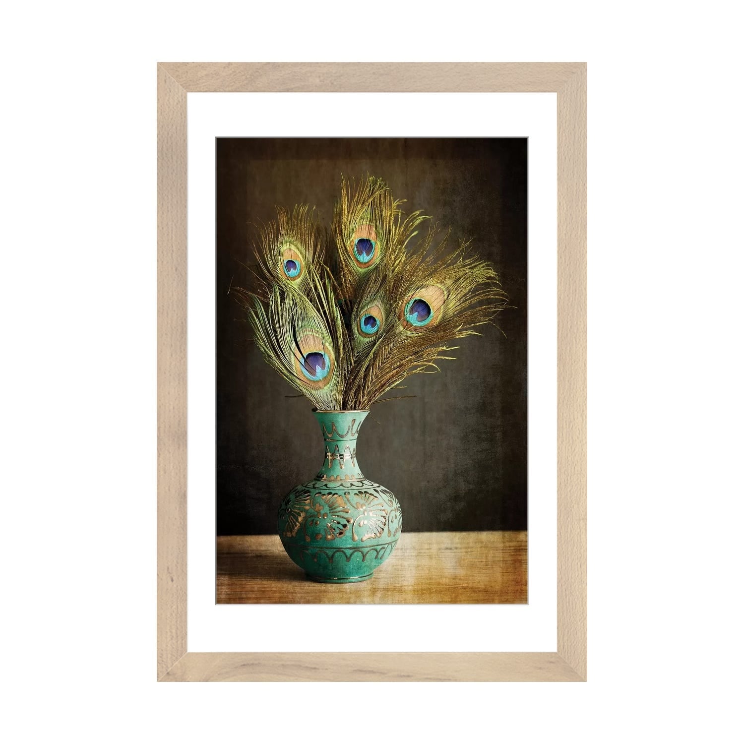 Peacock Feathers In Blue Vase by Tom Quartermaine