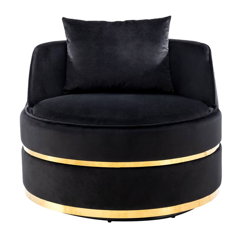 Swivel Accent Chair, Indoor Armchair with Pillow, Modern Velvet Upholstered Barrel Chair with Backrest for Living Room