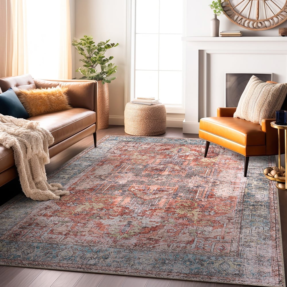 World Rug Gallery Vintage Inspired Distressed Machine Washable Area Rug