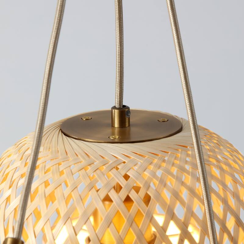 VidaLite FOS - 3-Light 78 in. Brushed Brass Bohemian Pendant with Woven Bamboo Shades