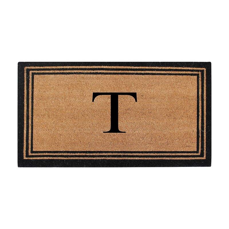 A1HC Pure Natural Coir Monogrammed Heavy Duty PVC Backing Doormat - 18" X 30" - Monogrammed T