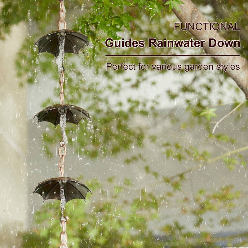 Glitzhome 2-Piece 102" Long Bronze Rain Chains with Fish/ Lotus/ Umbrella/ Watering Pot