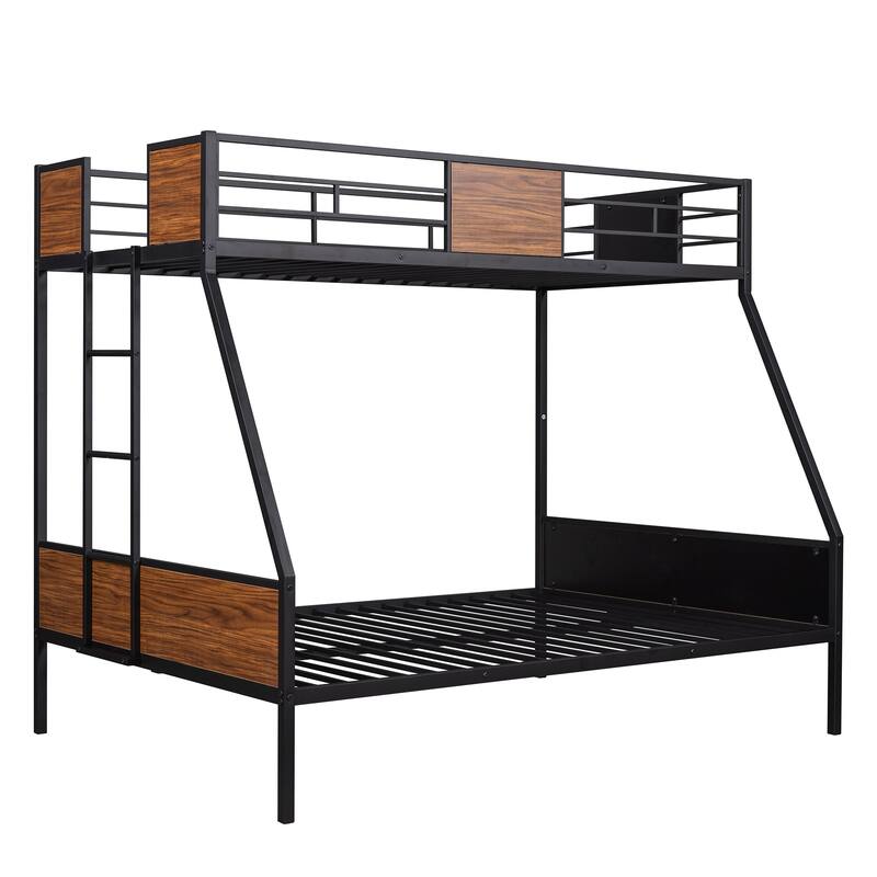 Twin over Full Metal Bunk Bed Modern Style Steel Frame with Safety Rail, Built-in Ladder for Bedroom, Dorm, Boys, Girls, Adults