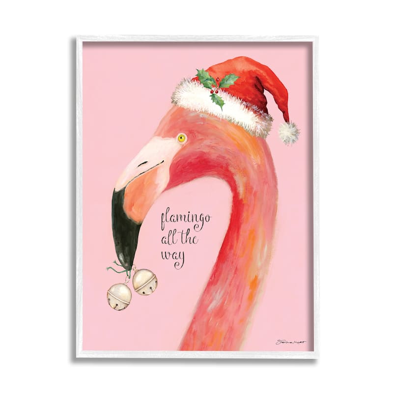 Stupell Flamingo All The Way Pink Santa Claus Bird Framed Wall Art - Orange - 16 x 20 - White