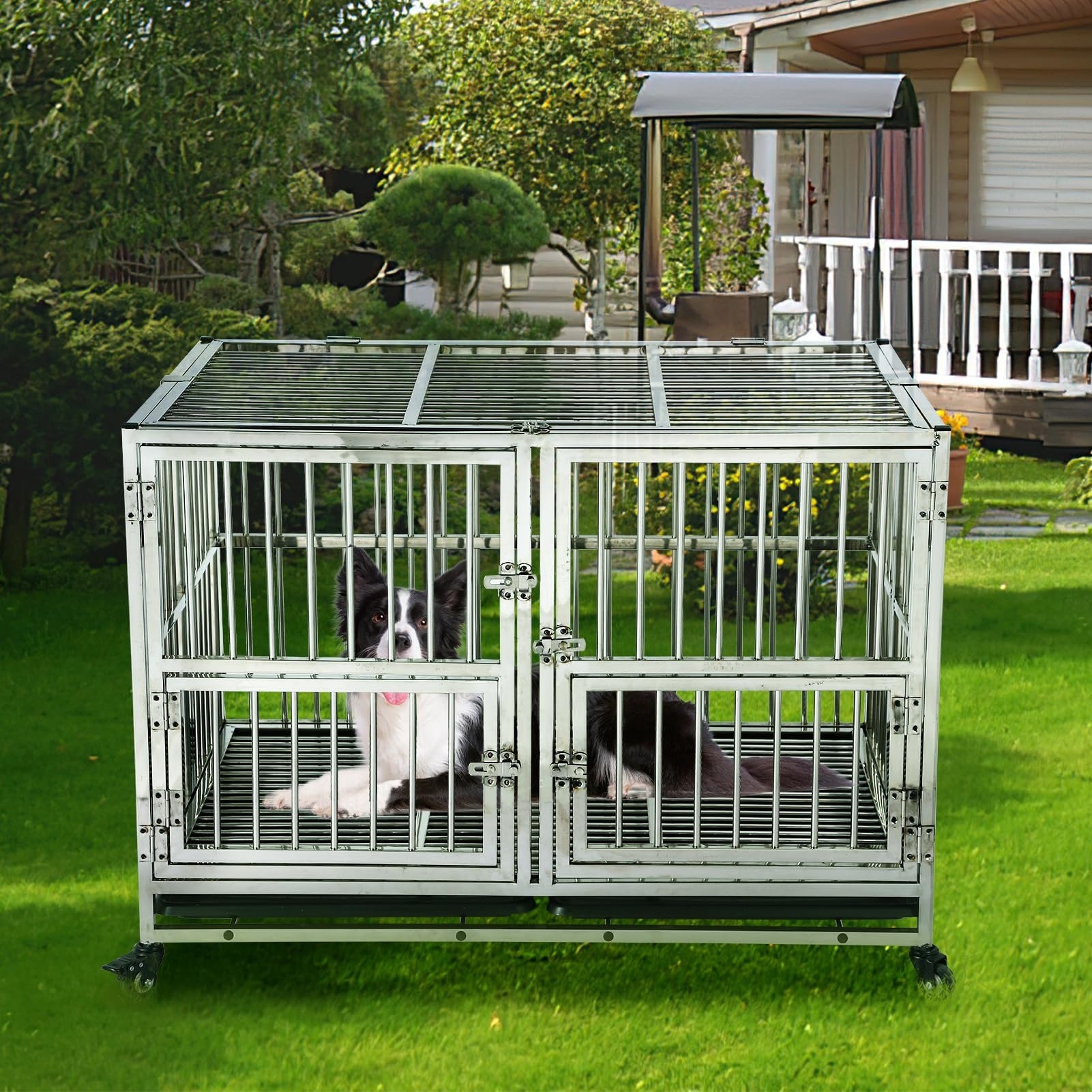 Heavy Duty Dog Crate Steel Escape Proof Dog Cage Bed Bath