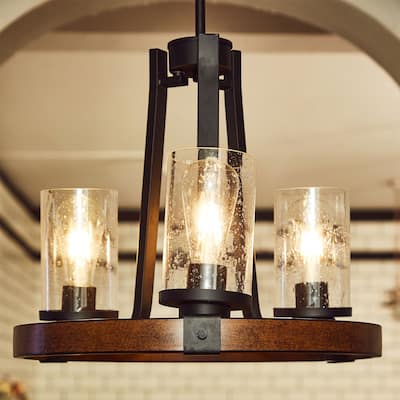 3 Light Unique Shaded Wagon Wheel Chandelier - 18.95"x29"
