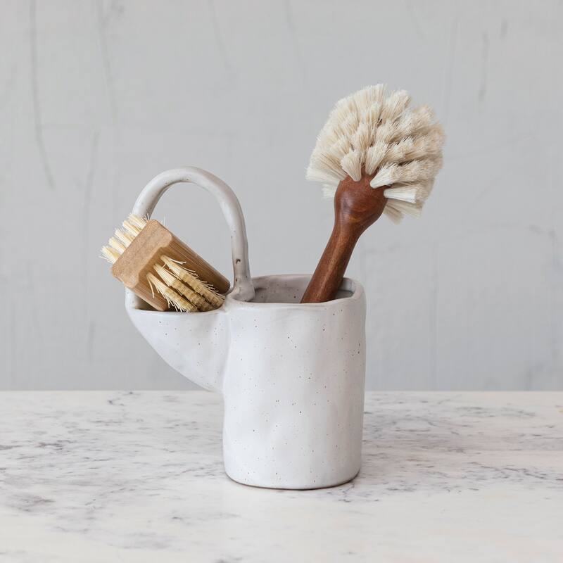Stoneware Sponge and Dish Brush Holder - 5.4"L x 3.8"W x 7.1"H