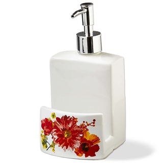 Spring Floral Soap Dispenser - Multicolor Bone China Hand Wash Pump for Kitchen or Bathroom - 4.72" H x 4.13" L x 6.54" W