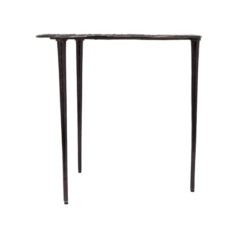 Black Aluminum Metal Abstract Oval Shaped Accent Table with Shaded Glass Top