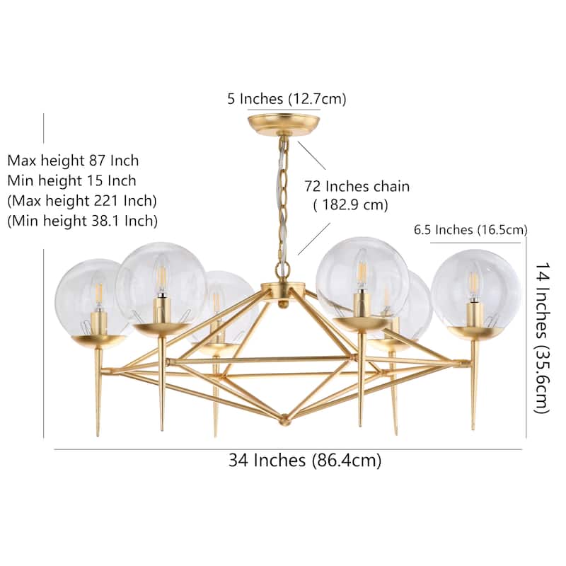 SAFAVIEH Lighting Gillie Adjustable 6-Light LED Gold Chandelier - 34" x 34" x 12-84"