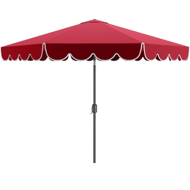 Premium 10 Ft Patio Umbrella with Crank Auto Tilt and Ruffled Edges Sun Protection Waterproof Polyester Canopy - 10 x 8.2 ft