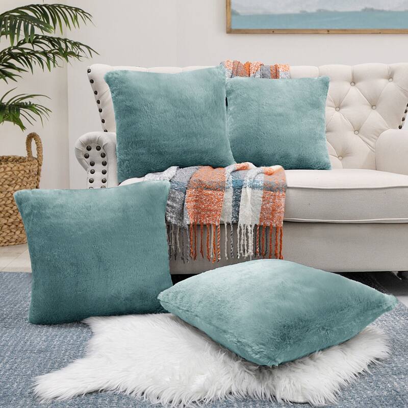 Fauxfur Pillow Shell Set 20'X20" - Teal