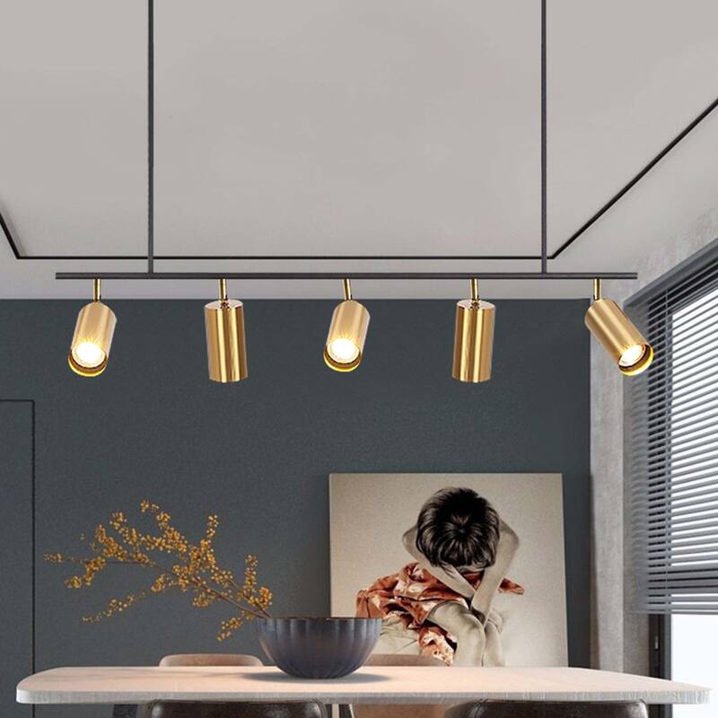 5-Light Black/ Gold Modern Industrial Adjustable Linear Ceiling Track Lighting Kit Spot Tracking Light Pendant