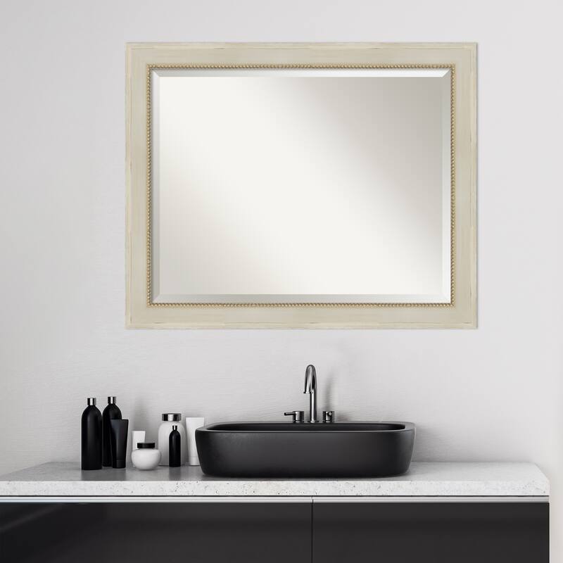 Beveled Wood Bathroom Wall Mirror - Parthenon Cream Frame - Parthenon Cream