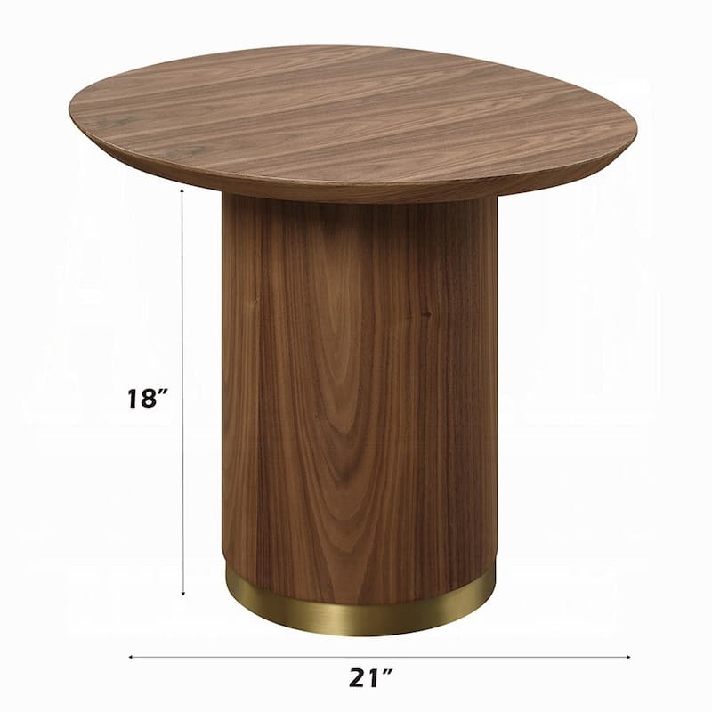 21 in. Walnut Brown and Gold Round Wood End Table with Pedestal Base