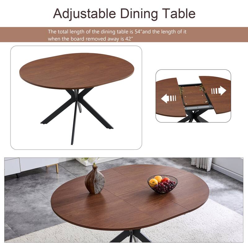 Extendable Round Dining Table (43" to 54") Space-Saving Dining Table with Sturdy Metal Legs,for Small Apartment/Living Room
