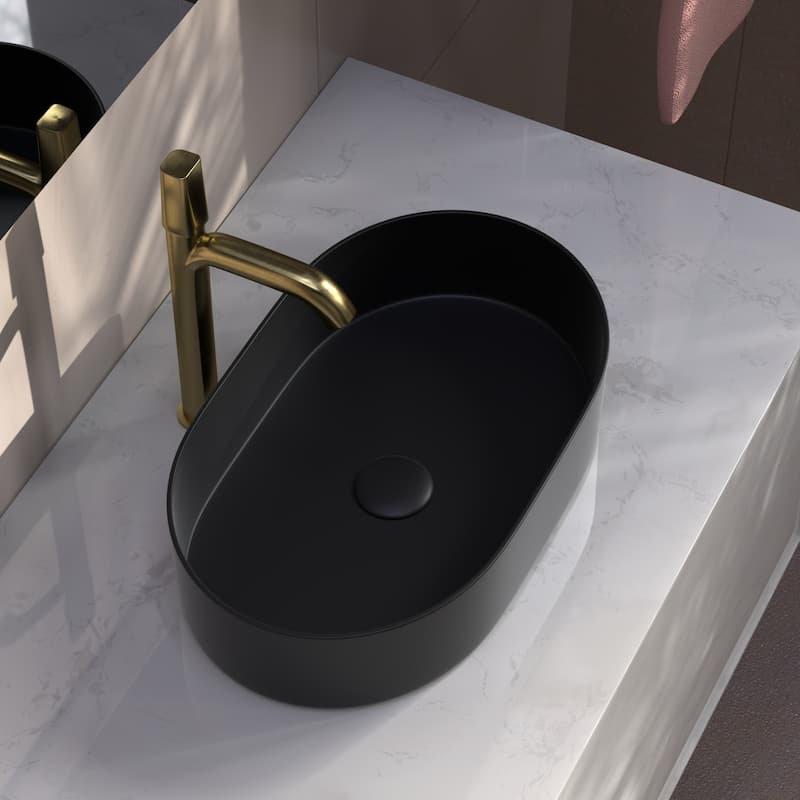 White Vessel Sink Oval Bathroom Sink, Ceramic Bathroom Above Counter Vanity Sink