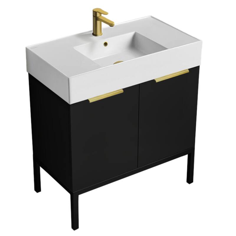 Nameeks Derin-3217-C Derin 32" Free Standing Single Basin Vanity Set - Matte Black / Matte Gold - Anthracite Finish