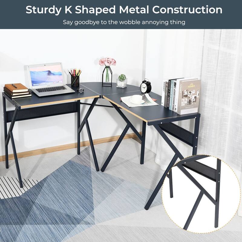 Homylin L-Shaped Modern Corner Office Computer Desk with Sturdy Metal Frame
