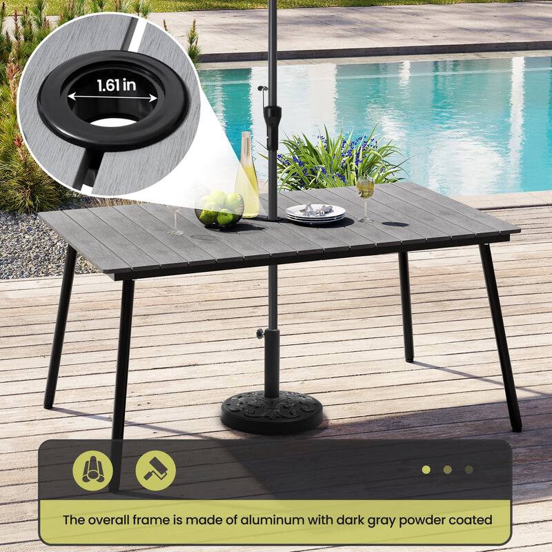 Crestlive Products Outdoor Rectangle Aluminum Dining Table with Umbrella Hole