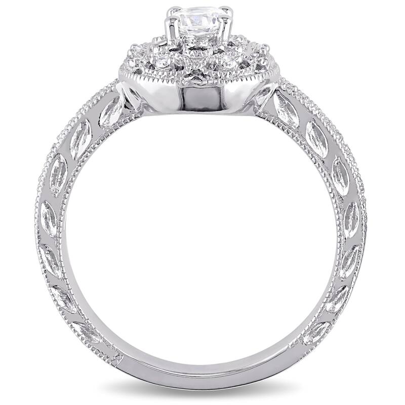 Miadora Sterling Silver Created-white-sapphire and 1/10ct TDW Diamond Bridal Ring Set
