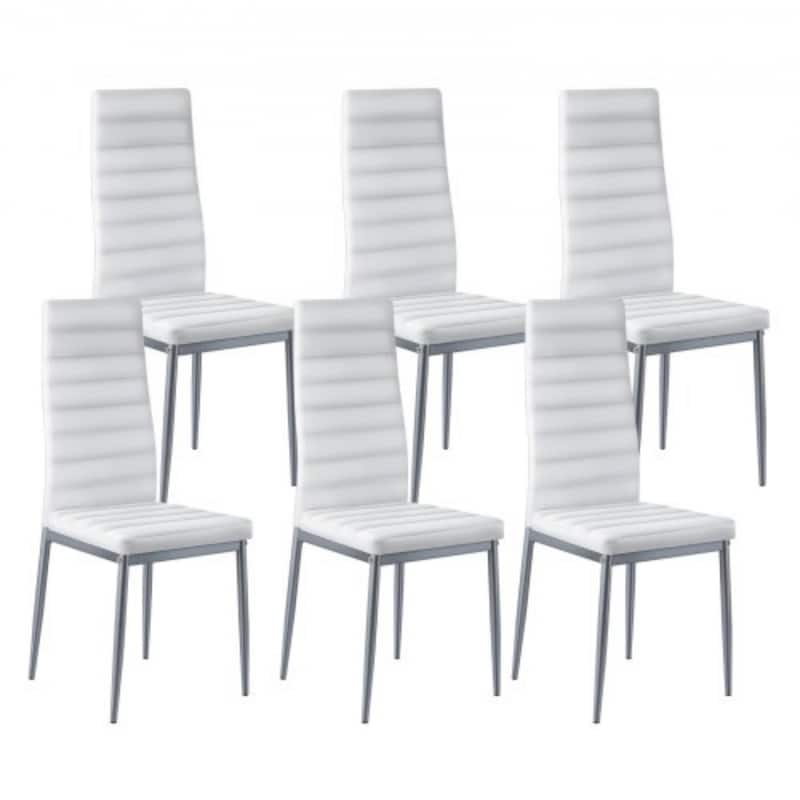 Metal PVC Leather Dining Chair Set Ergonomic Modern Seat - Set of 6 - White